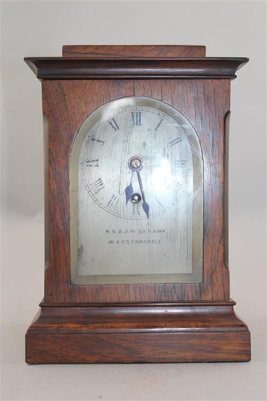 A Victorian rosewood mantel timepiece, 10.5in.